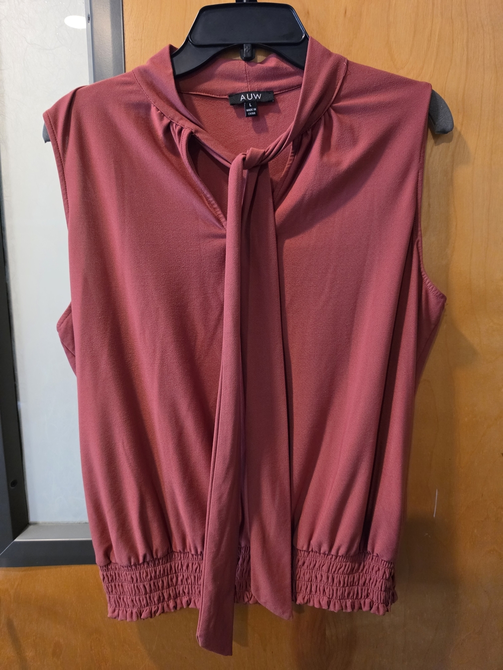 AUW Sleeveless Tie-Neck Blouse in Rosewood